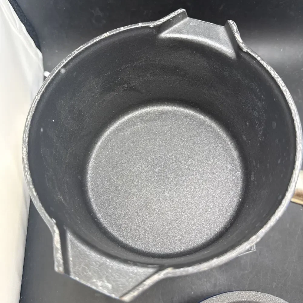 Vintage Le Creuset #16 Saucepan Blue Cast Iron Wood Handle Lid Made in France
